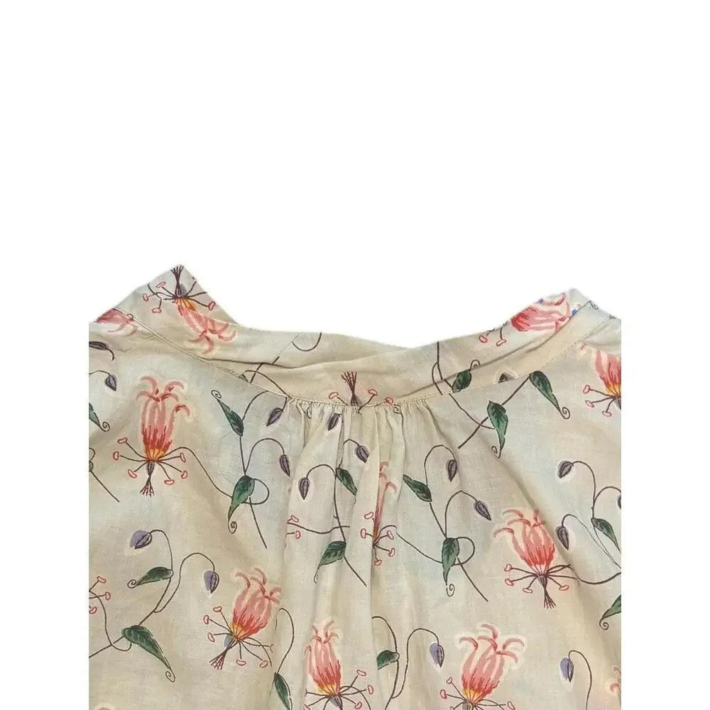 HD In Paris Cream Floral Pattern 3/4 Sleeves Peasant Blouse Womens Size 2 - Picture 6 of 6